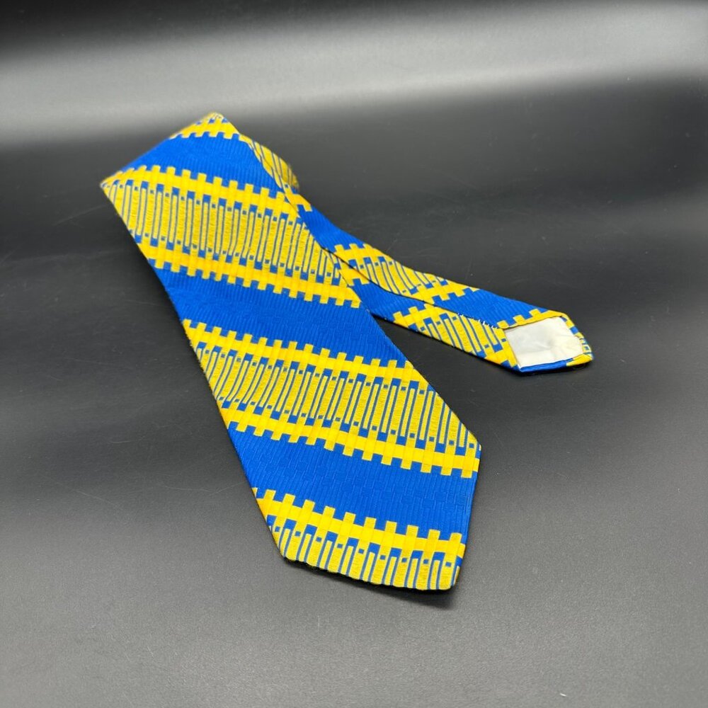 Vintage Necktie 1960s Wemlon By Wembley Tie Blue Yellow Geometric Mid Century